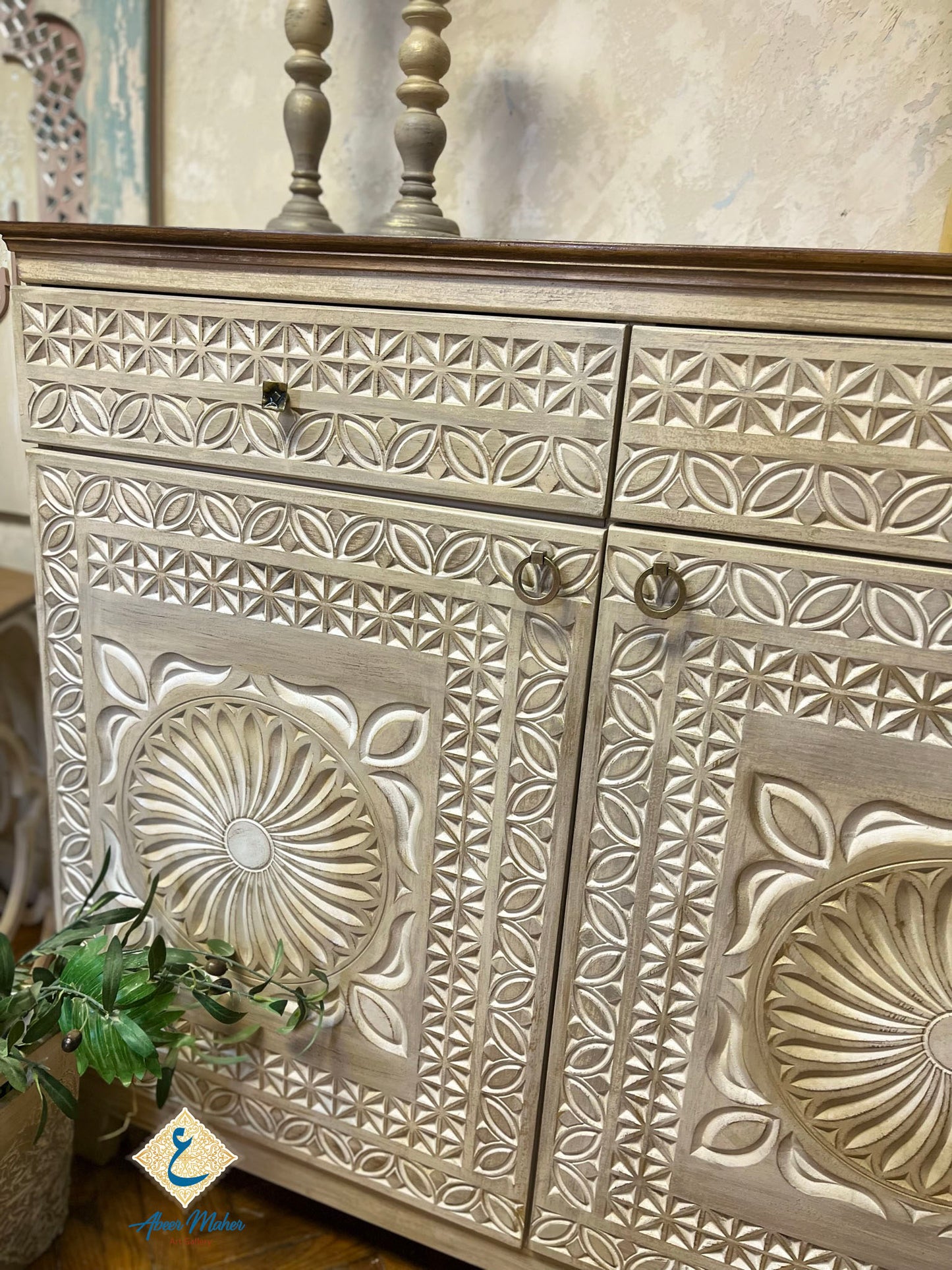 Multi-Purpose Storage Cabinet with Elegant Carved Details