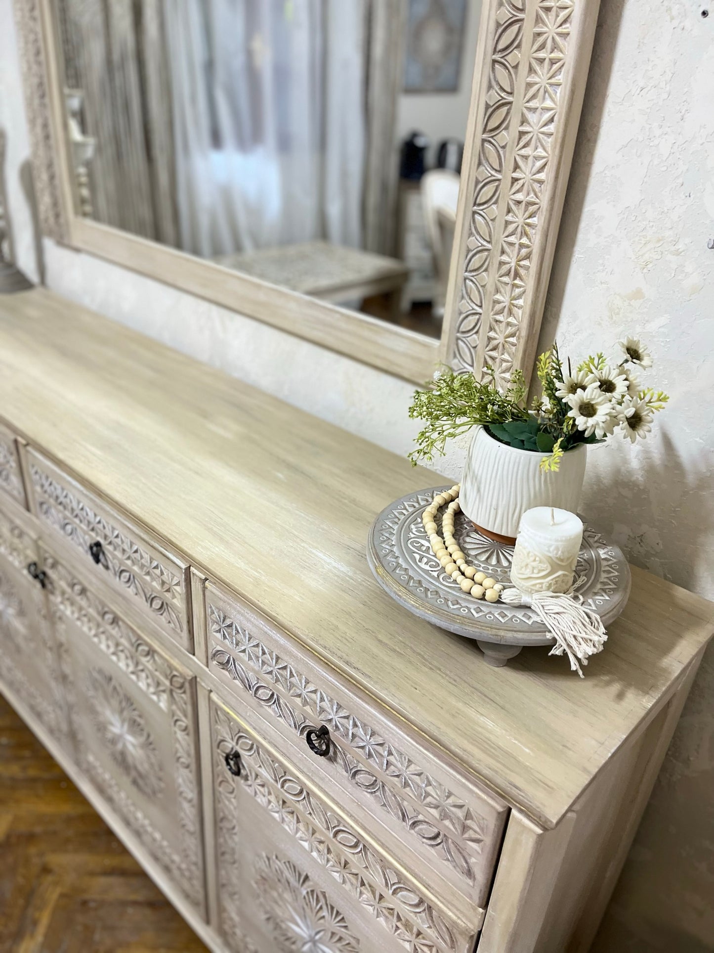 Classic Carved Buffet with Elegant Mirror