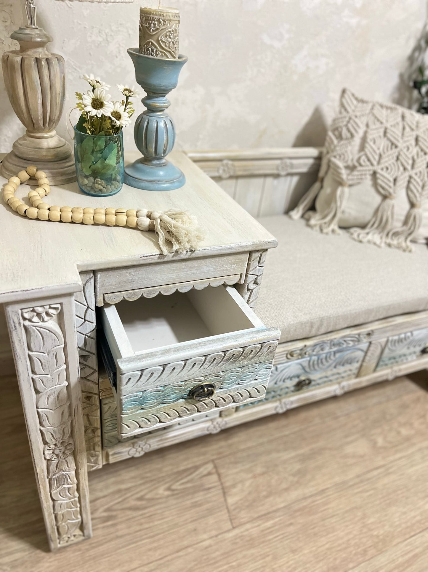 Elegant Wooden Bench with Built-in Storage Drawers