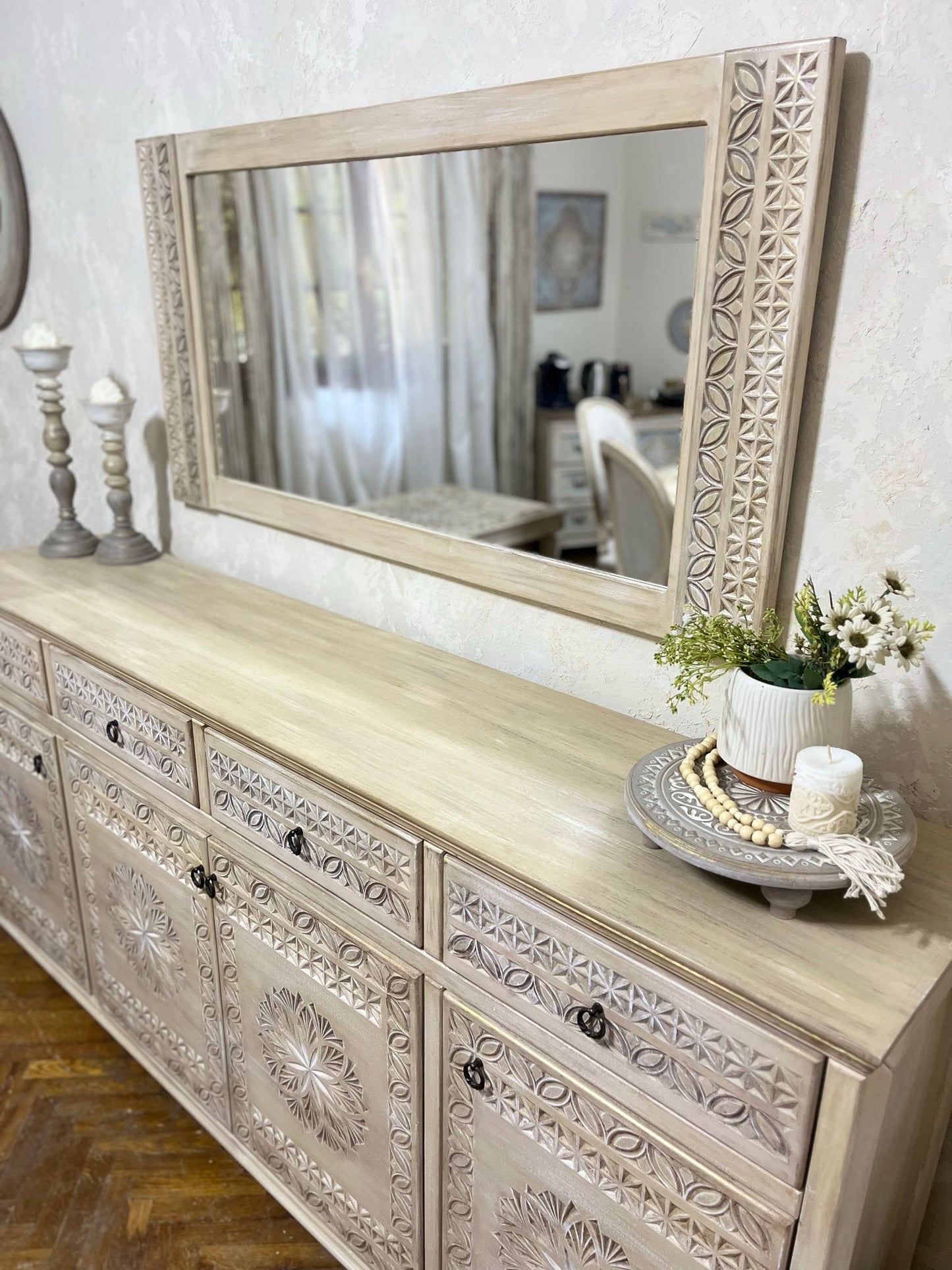 Classic Carved Buffet with Elegant Mirror