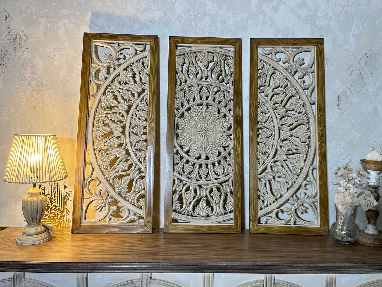 Carved Wooden Wall Art – 3-Pieces Design