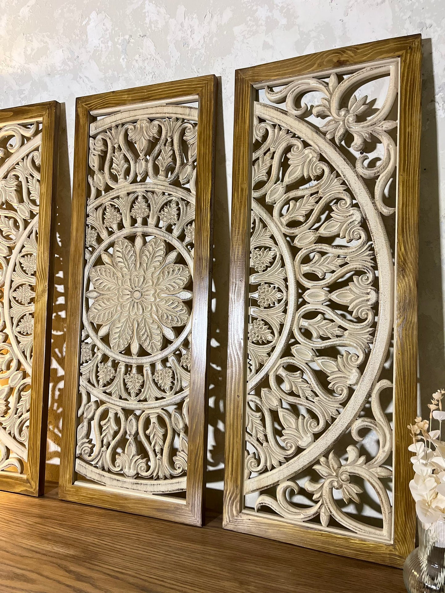 Carved Wooden Wall Art – 3-Pieces Design