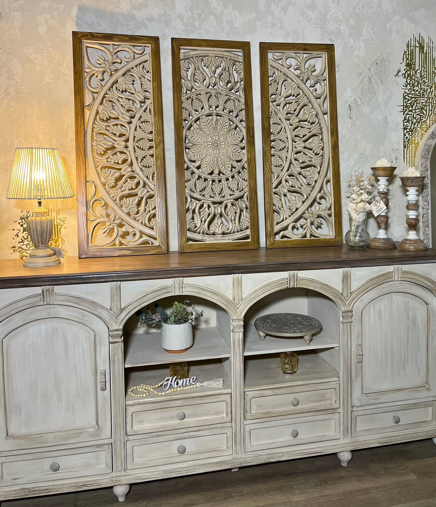 Carved Wooden Wall Art – 3-Pieces Design