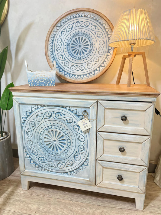 Multi-Purpose Cabinet with Decorative Wall Art