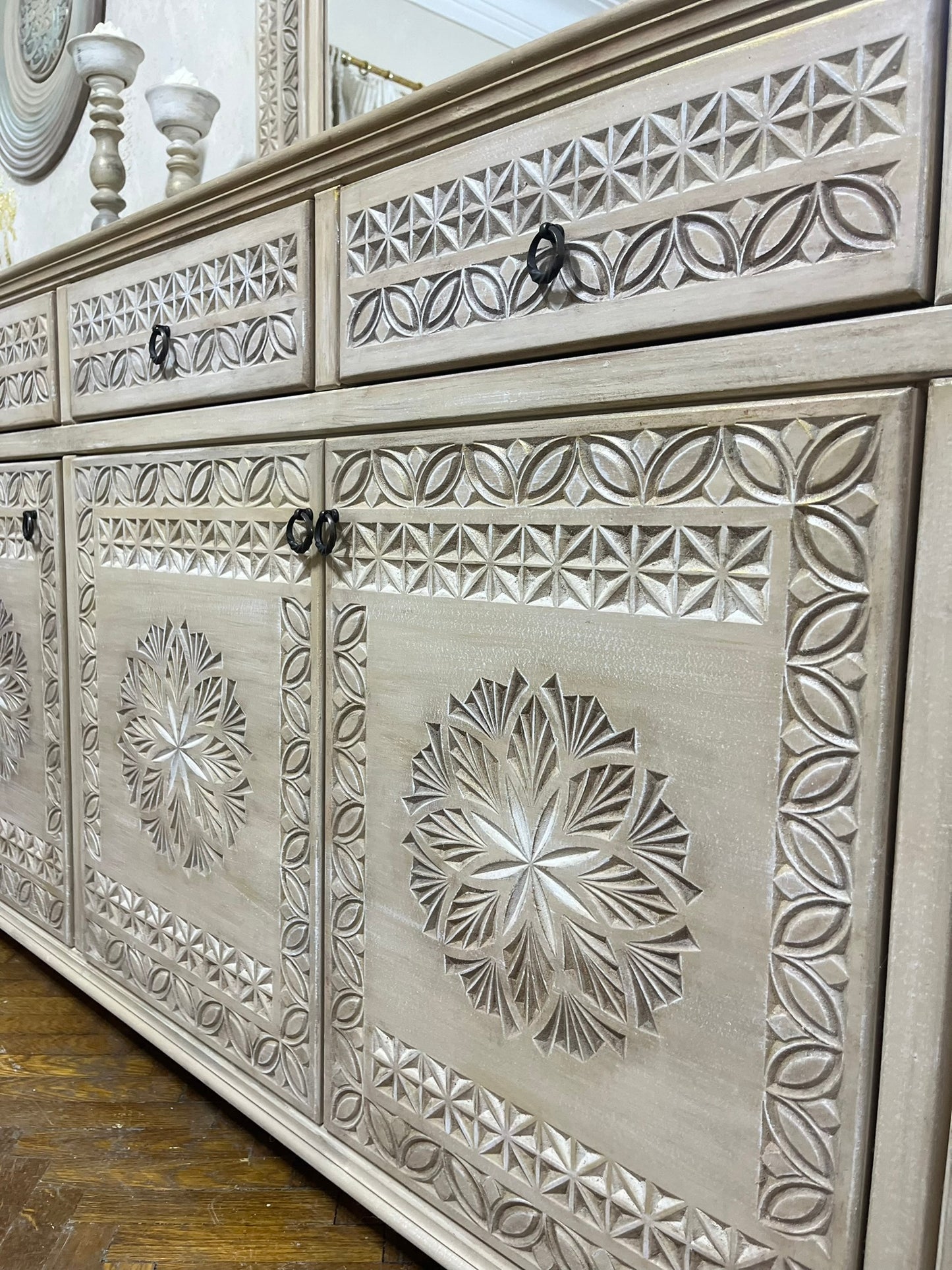 Classic Carved Buffet with Elegant Mirror
