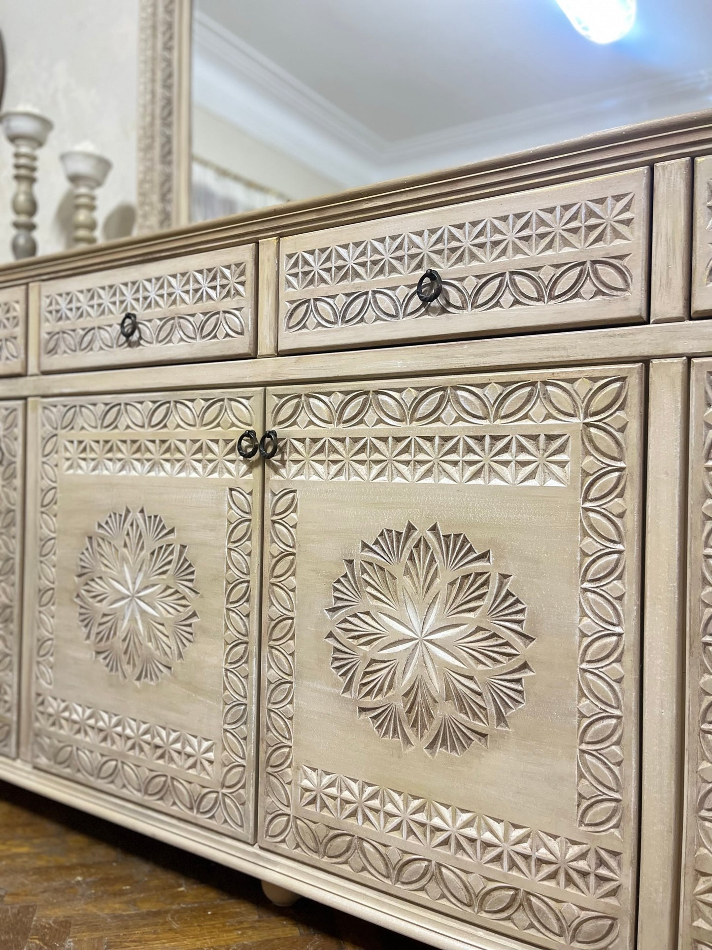 Classic Carved Buffet with Elegant Mirror