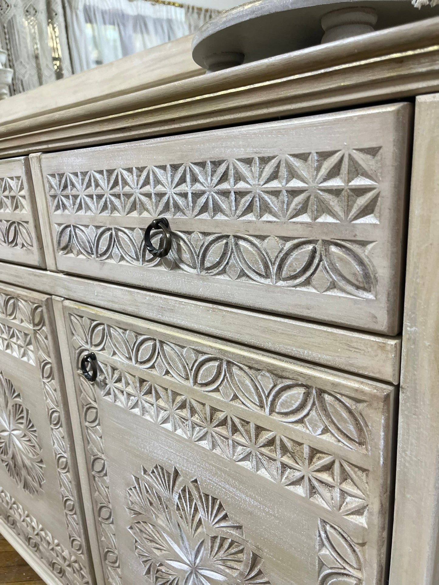 Classic Carved Buffet with Elegant Mirror