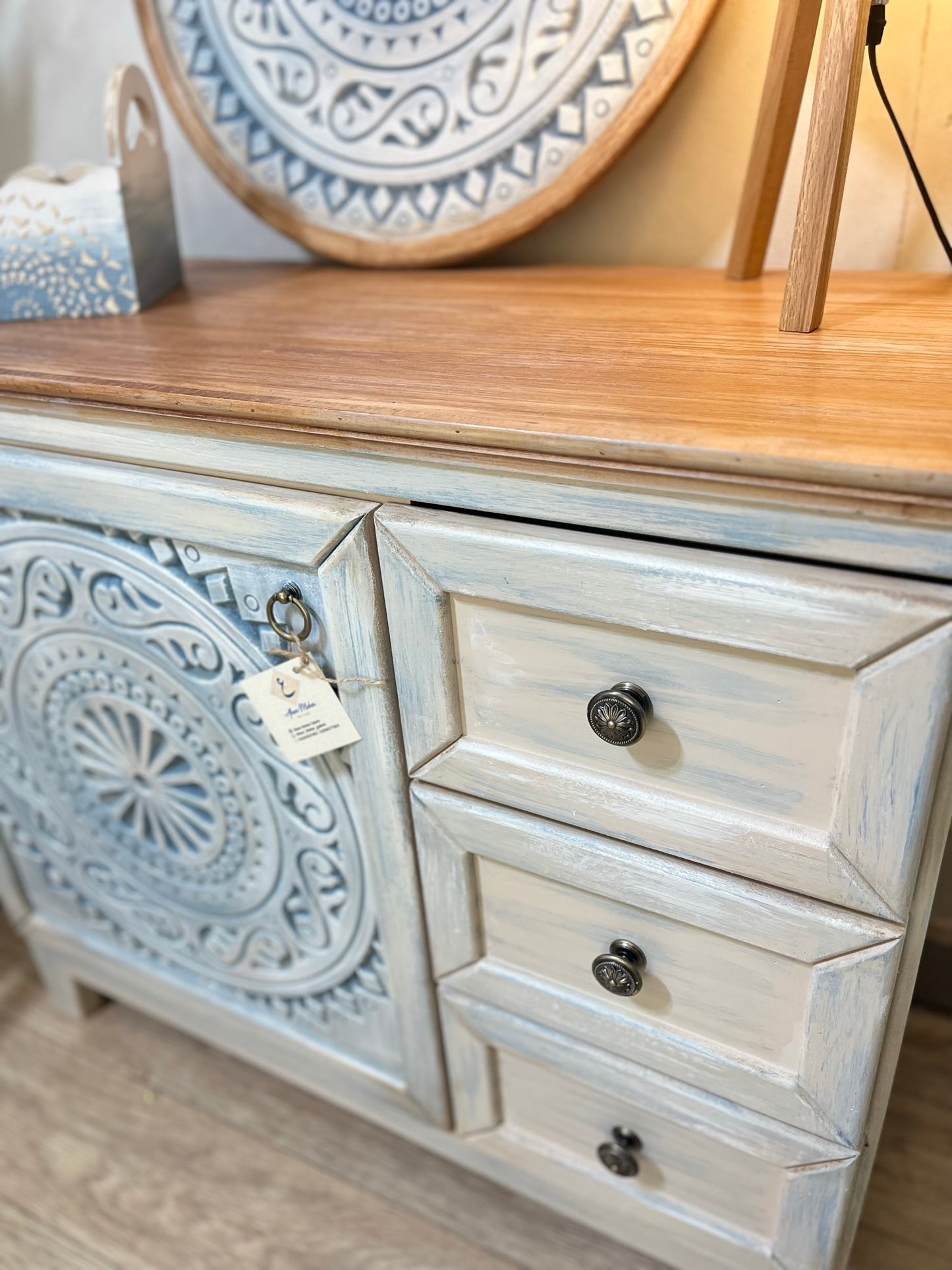 Multi-Purpose Cabinet with Decorative Wall Art