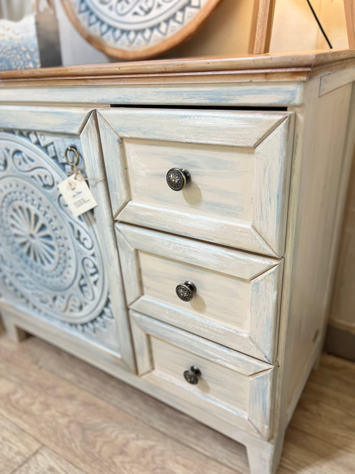 Multi-Purpose Cabinet with Decorative Wall Art