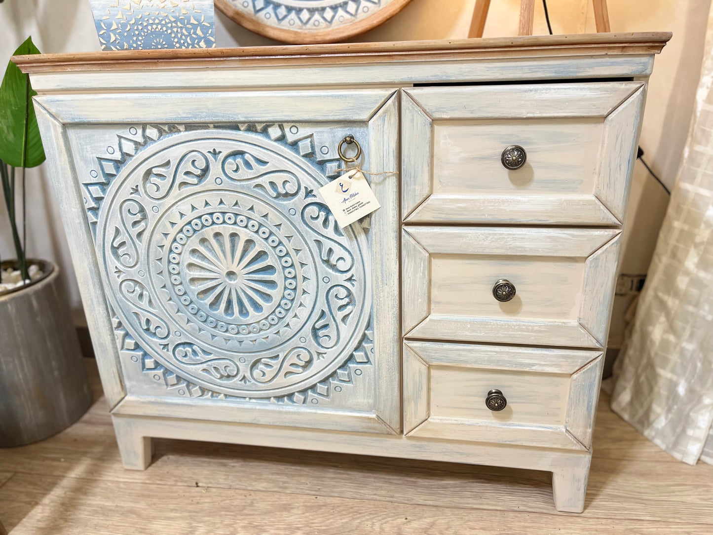 Multi-Purpose Cabinet with Decorative Wall Art