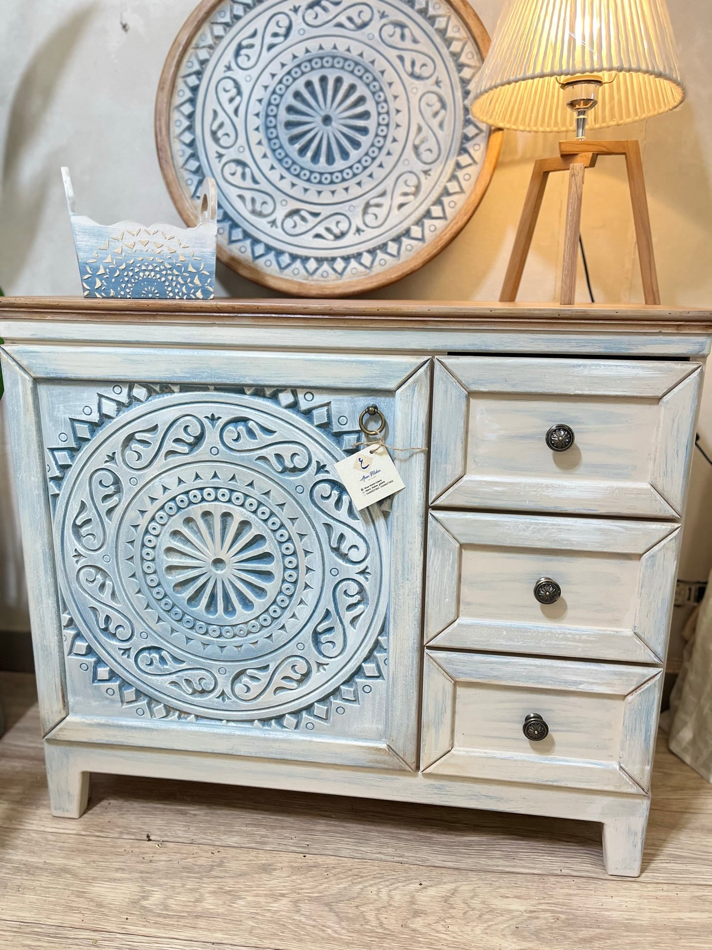 Multi-Purpose Cabinet with Decorative Wall Art