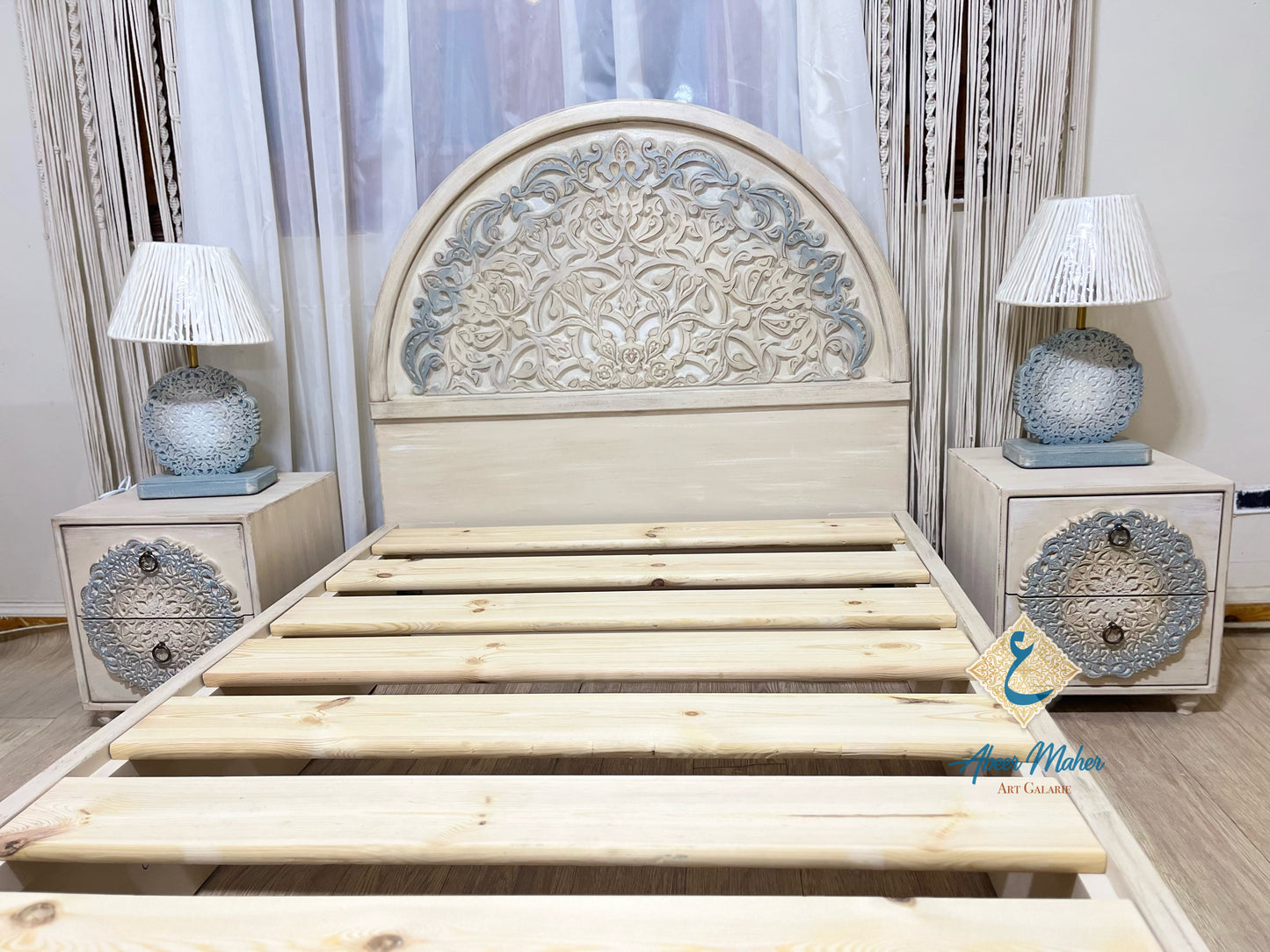 Arabic Bed with Matching Carved Nightstands