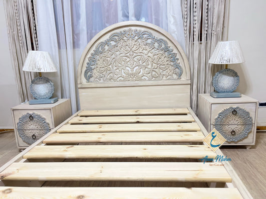 Arabic Bed with Matching Carved Nightstands