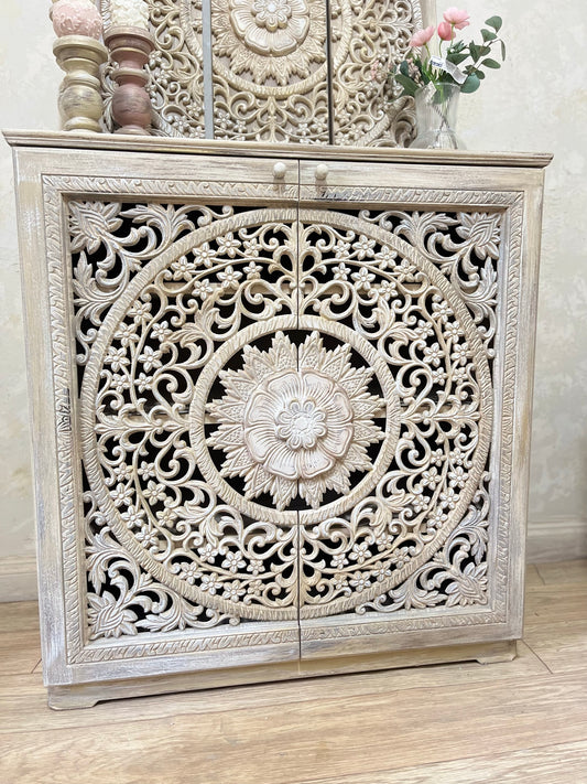Shoe Cabinet / Console with Artistic Floral Carving