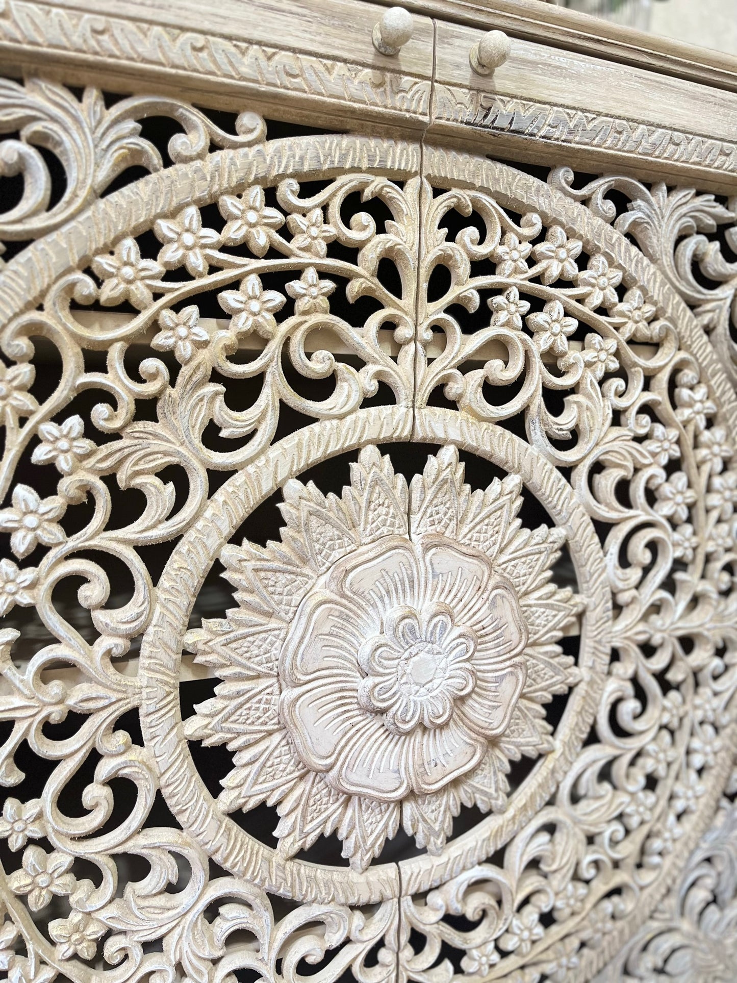 Shoe Cabinet / Console with Artistic Floral Carving