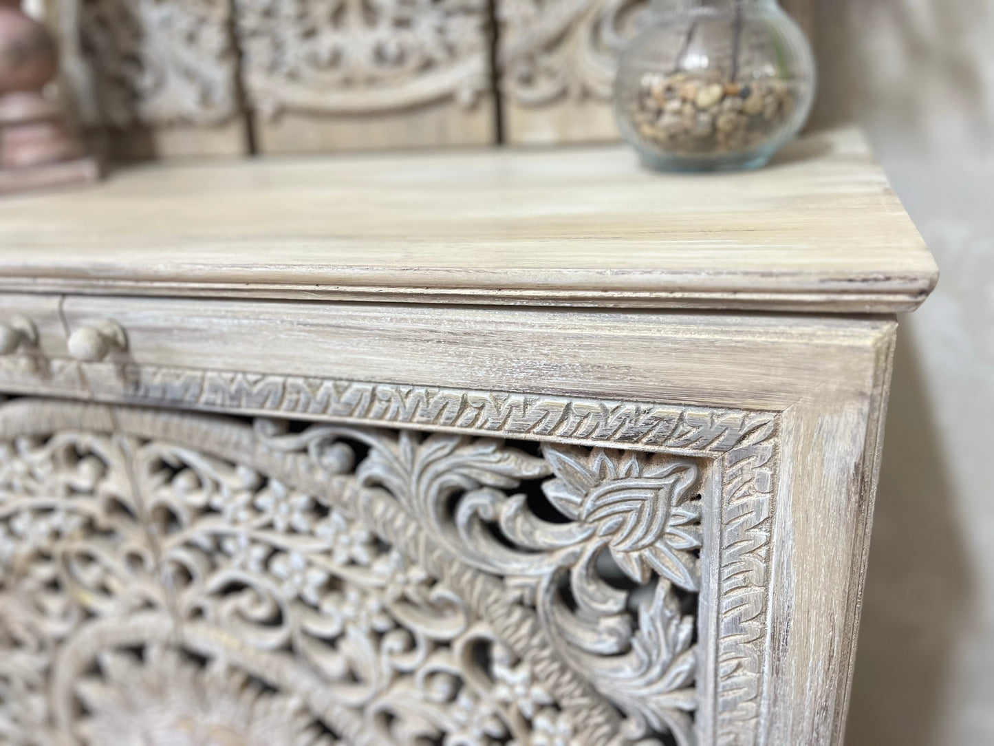 Shoe Cabinet / Console with Artistic Floral Carving