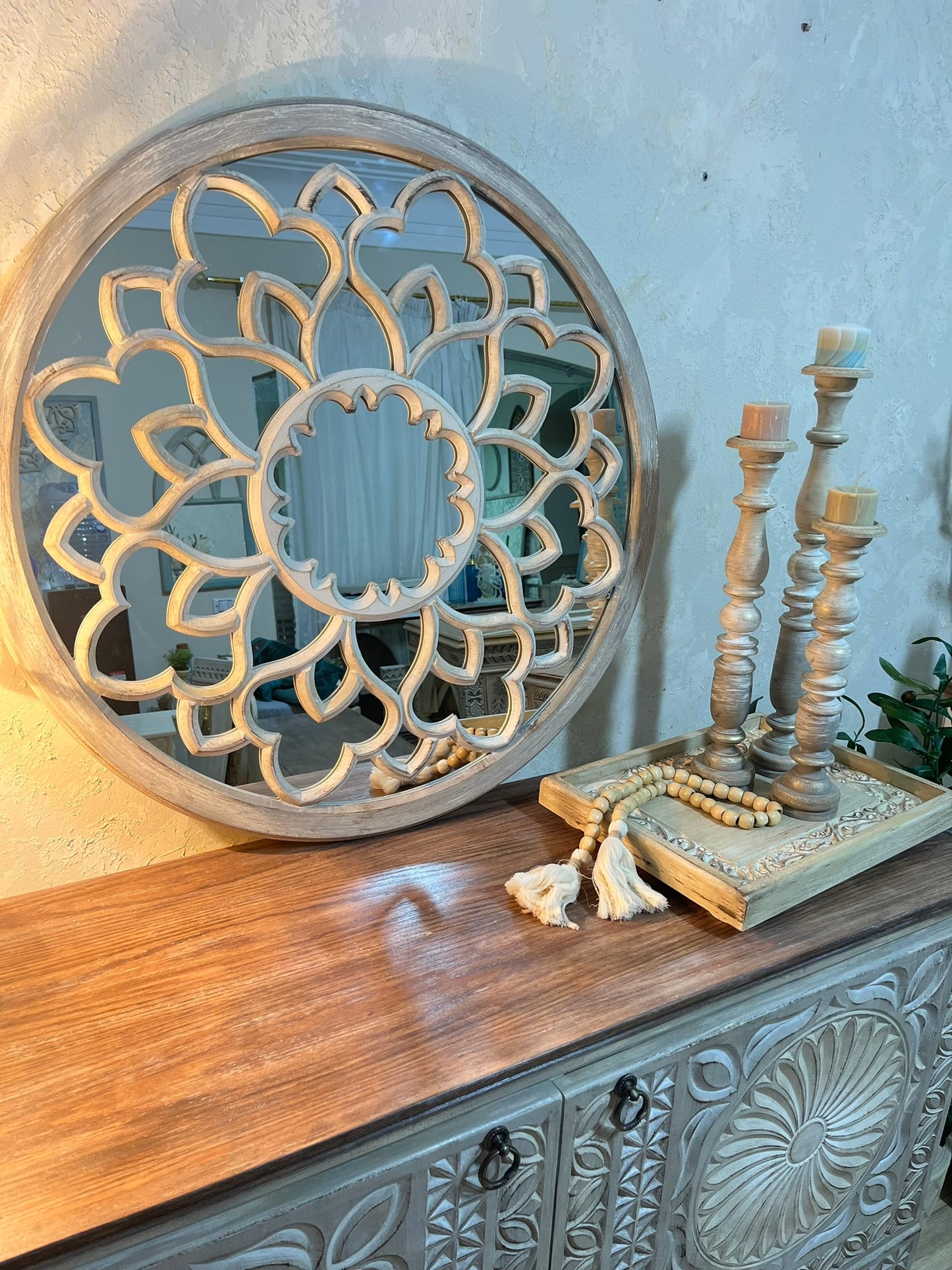 Elegant Storage Cabinet with Ornamental Details &amp; Spacious Interior