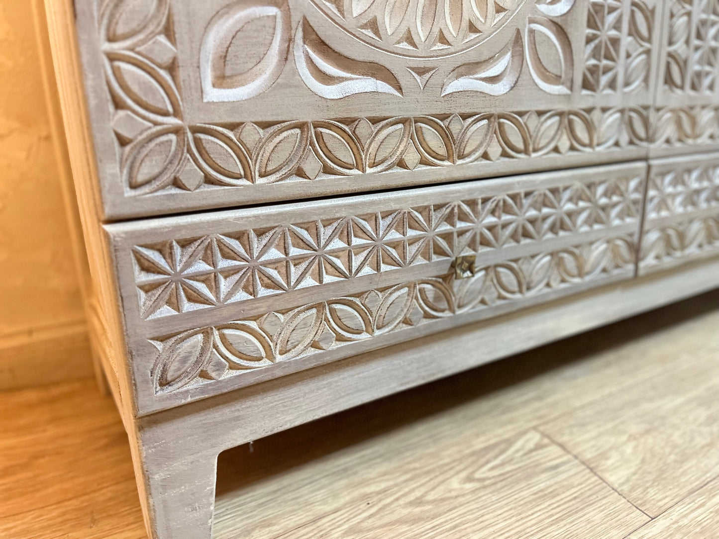 Elegant Storage Cabinet with Ornamental Details &amp; Spacious Interior