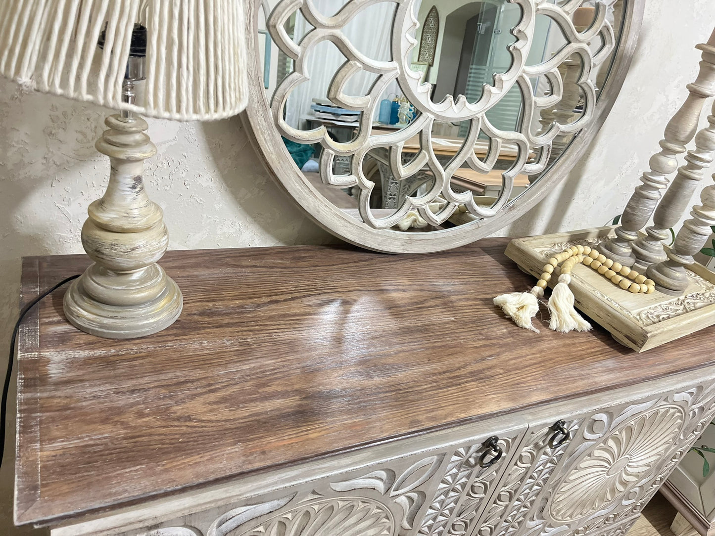 Elegant Storage Cabinet with Ornamental Details &amp; Spacious Interior