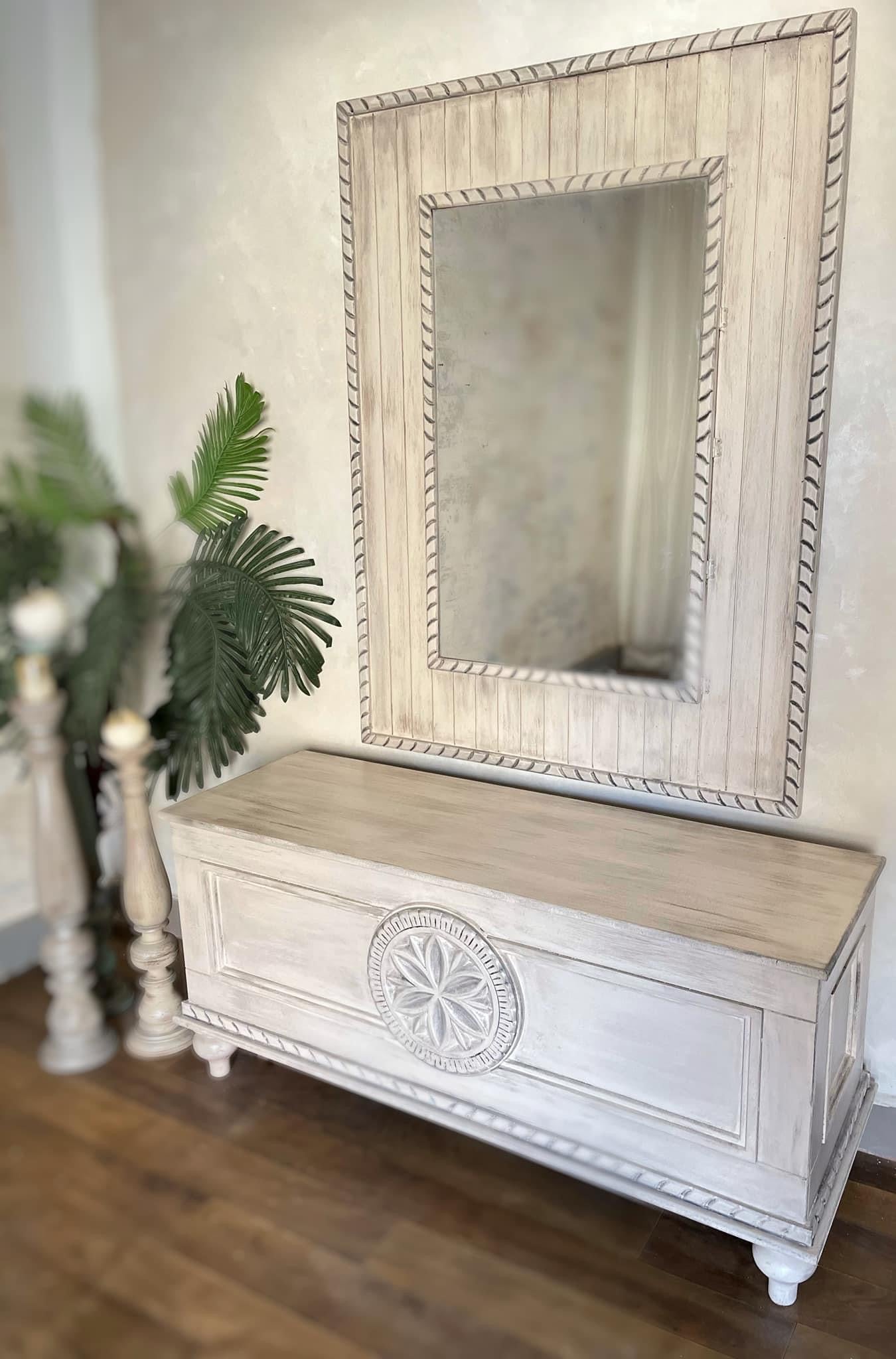 Elegant Storage Chest with Matching Mirror