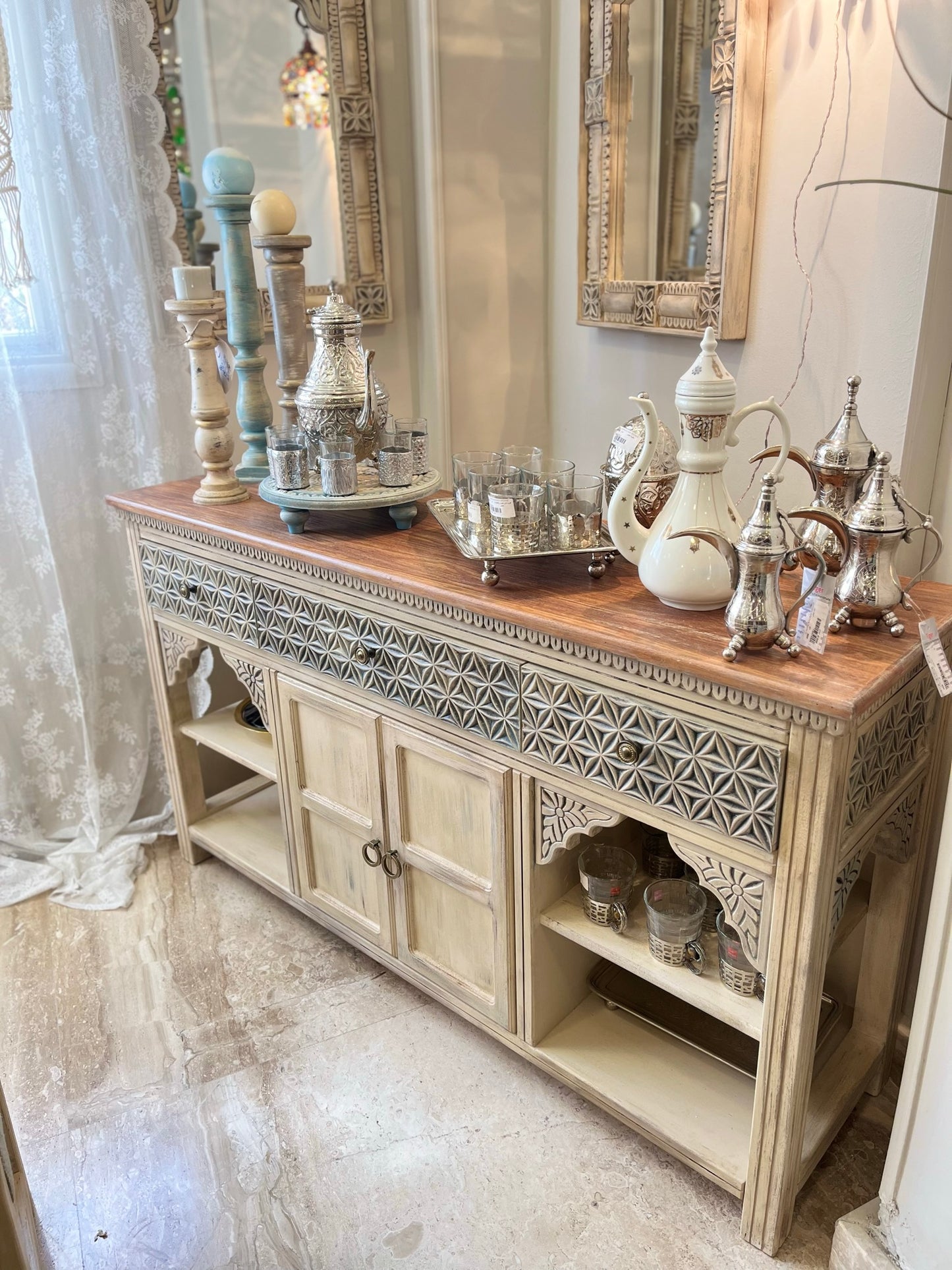 Elegant Dining Set with Buffet & Mirrors