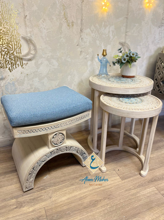 Elegant Wooden Pouf with a Contemporary Classic Touch