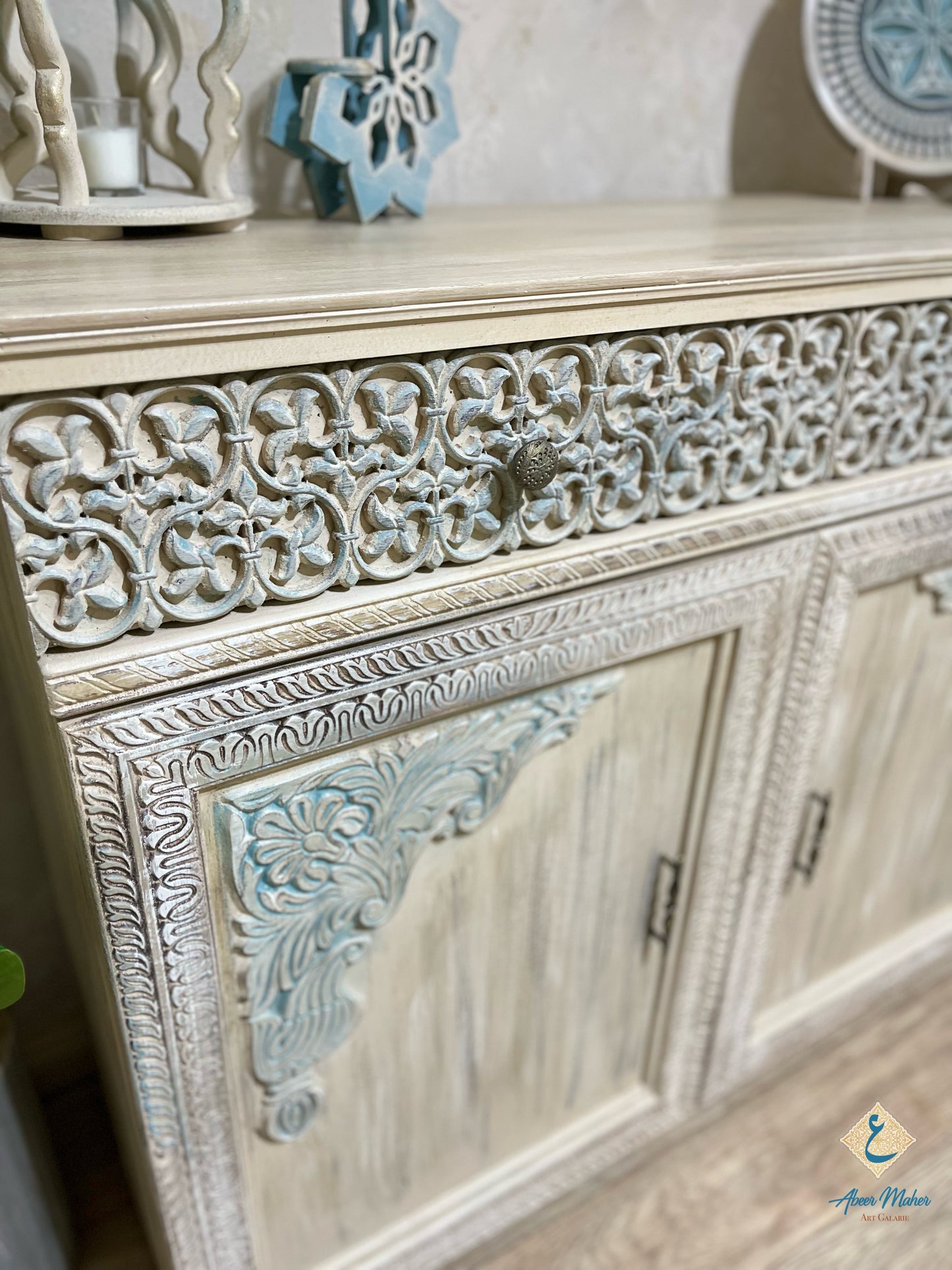 Multi-Purpose Cabinet with Decorative Wall Art