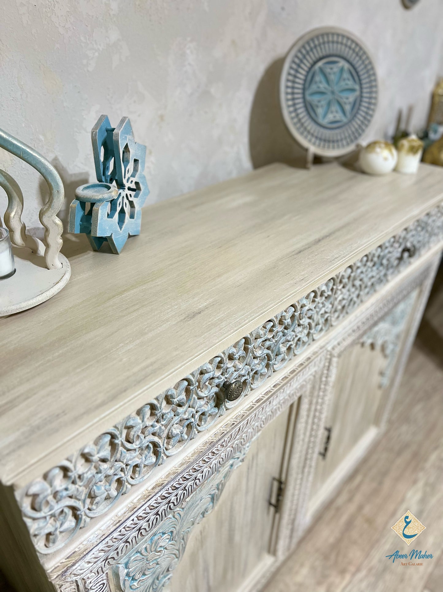 Multi-Purpose Cabinet with Decorative Wall Art