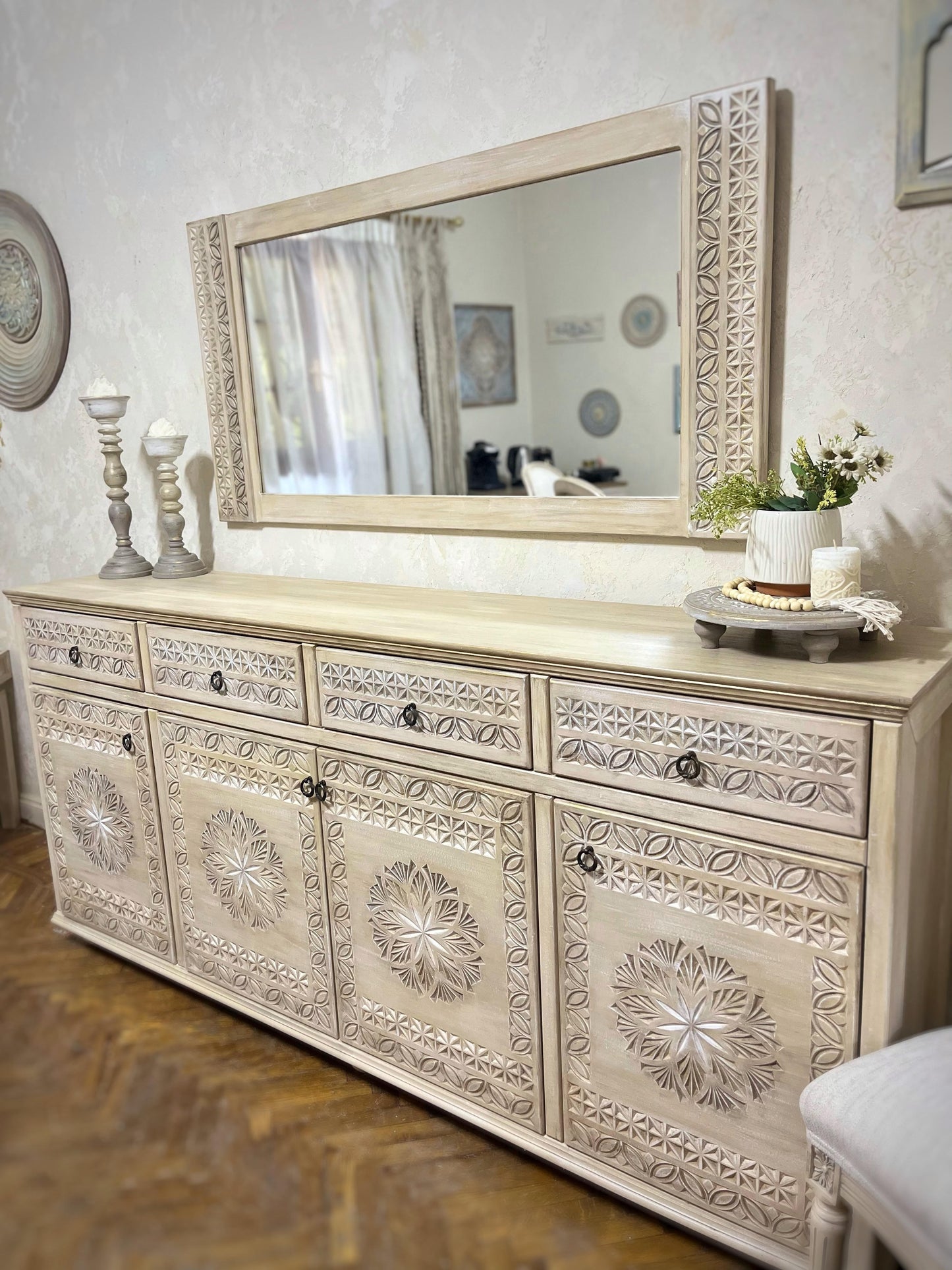 Classic Carved Buffet with Elegant Mirror